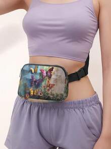1-Piece Set, Stylish And Adjustable Butterfly Patterned Crossbody Bag, Neutral Sports Waist Bag, Suitable For Running