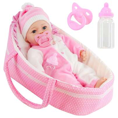 Bibi Doll Baby Doll In Carry Cot Bed With Sounds Play Set Pillow Handles Carrier