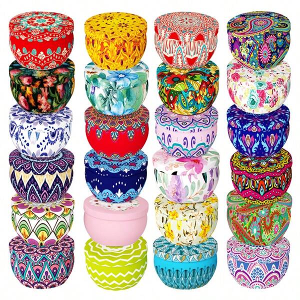 12 pezzi/24 pezzi Barattoli di cera da 63 g con coperchi, contenitori di candele vuoti sfusi per la produzione di candele fai da te, portacandele in metallo premium, set di vasetti di candele rotondi, adatti per attività artigianali per adulti di vari modelli