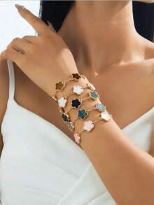 1pc/5pcs Set Fashionable Colorful Cute Clover Charm Bracelet Set, Women Bracelet Set