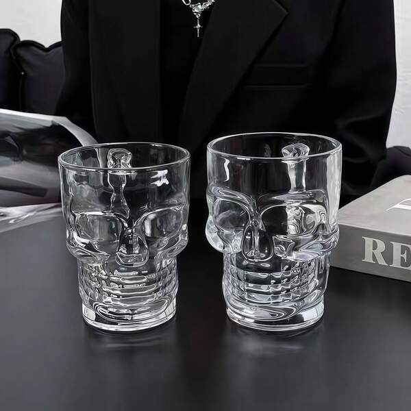 Handblown Crystal Glass Cup With Skull Design, Suitable For Cold Drinks, Juice, Coffee, Sparkling Water, Daily Use, Home, Restaurant, Party, Gift For Halloween, Holiday