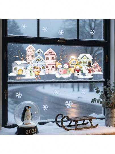 1 pezzo Adesivi decorativi in stile fiabesco invernale con città innevata, adesivi in PVC rimovibili e autoadesivi, facili da staccare, decorazione per la casa per rendere la tua vita una nuova decorazione per le vacanze, adesivi regalo per compleanni e lauree