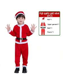 圣诞节儿童服装兄弟姐妹套装经典红色圣诞老人服装女孩男孩时尚圣诞服装，圣诞老人服装，圣诞老人，圣诞服装儿童 - 紅色 - 查看 4