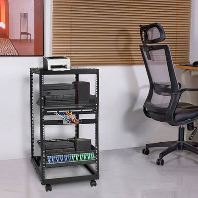20U Rack de servidor de marco abierto, profundidad ajustable de 15'' a 40'', rack de servidor de red independiente o de montaje en pared, rack AV de 4 postes con ruedas, admite todos sus equipos de TI de red, equipo AV, enrutador, módem