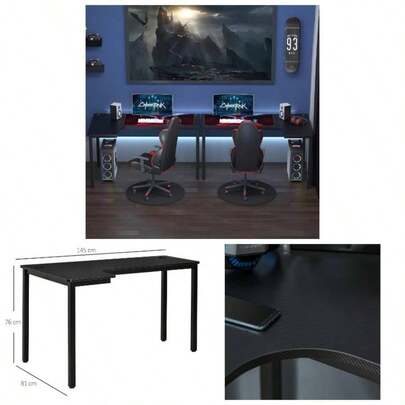 L - Shaped Gaming Desk, Computer Corner Desk, Home Office Workstation With Management, 145x 81x 76cm, Black, Left