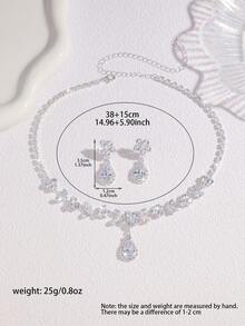 3pcs Zirconia Flower & Water Drop Elegant Necklace Earrings Jewelry Set, Suitable For Daily, Bridal, Wedding, Party