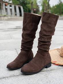 Khaki Tall Boots, Women's Autumn/Winter Retro High Shaft Boots, Western Cowgirl Riding Boots, Slouchy Boots,Party - Coffee Brown - View 6