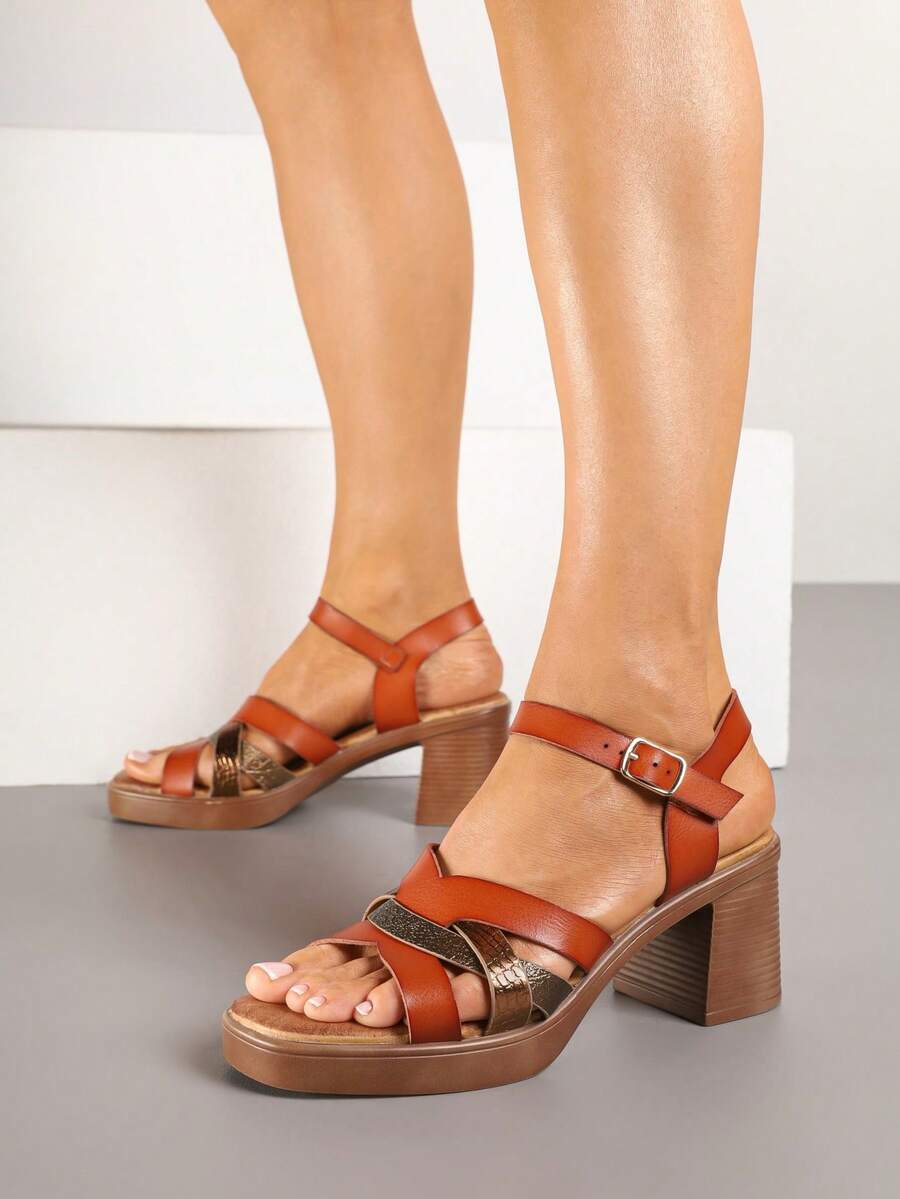 Boho Strappy Platform Sandals - Women's Summer Casual Shoes - Camel - View 1