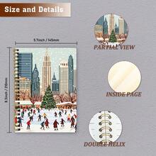 1pc A5 Hardcover Spiral Notebook, City Christmas Ice Skating Theme: Winter Festive Scene Notebook, College Ruled Thick Paper Spiral Notebook With Sticky Notes & Sketching, Suitable For Men & Women, 50 Pages, Size 14.48*21.08cm, Perfect Gift For Friends, Family, Students & Colleagues!