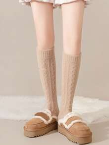 1/3/5 Pairs Women's Warm Thermal Lined Knee High Socks, Thick Leg Warmers For Home, Sleep, Autumn/Winter, Cozy Socks - Multicolor - View 5