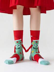 6pcs4pcsMagnetic Couple Socks, Cute Stick-Together Automatic Foot Holding Socks, Christmas Theme, Suitable For Spring And Autumn, Fall2pcs - Multicolor - View 2