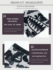 四件套男士内裤，迷彩鲨鱼齿印花长款平角裤，运动速干平角内裤，时尚印花男士内裤，家居男士加大码平角内裤，高弹舒适男士长款平角短裤，男士创新内裤，老公惊喜礼物，男友圣诞礼物，平角裤，万圣节男友礼物 - 彩色 - 查看 3