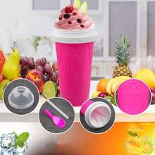 1pc Portable DIY Slushy Maker Squeeze Cup - Double-Layer PVC With Lid & Straw, Reusable Anti-Shock Slushie Cup For Youngsters, Friends, Family - Hand Wash Only, No Electricity Needed, Floral Striped Design For Juices, Milk, Ice Cream & Smoothies