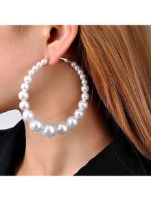 Fashion Retro CCB Hoop Earrings Pearl Earrings Ear Clips Versatile Ear Jewelry - Gold - View 8