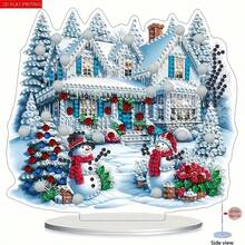 [Christmas Diamond Art] 2D/Flat 5D DIY Asymmetrical Diamond Art Desktop Decor | Acrylic Holiday Desktop Art, Suitable For Parties And Gifts, Holiday Table Decor | Winter Wonderland Scene, Durable Acrylic Material, Christmas Decoration