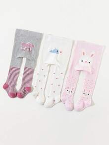 3 Pairs Baby Girls Tight Knit Leggings, Tights, Warm & Soft, Autumn/Winter - Multicolor - View 9