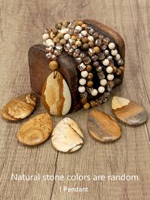 Dây chuyền thắt nút thủ công 108 hạt đá Aventurine, Rhodochrosite, Sodalite & Labradorite với mặt dây chuyền hình giọt nước lớn, trang sức đá tự nhiên phong cách Bohemian, món quà đặc biệt cho năm mới. - Nhiều màu - Xem 21