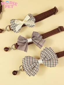 3pcs Adjustable Coffee Color Bowknot Pet Bell Collar With Leash Buckle, Cute Collar For Small Cats And Dogs - Multicolor - View 8