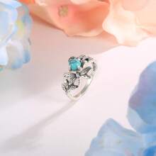 1pc Adjustable 925 Silver Dragonfly & Turquoise Ring, Insect Branch Open Ring Jewelry Gift For Women