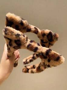 1/2pcs Fluffy Headwear Leopard Print Hair Accessories Hair Hoop Washing Face Plush Hair Bands Cat Ears Headbands Party Wear,Hairband,Hair Hoop ,Head Piece