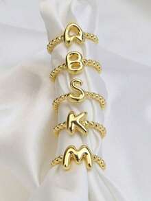 Women's Gold-Plated Zirconia 26 Letters Ring – Cute Bubble Balloon Style |   Open Adjustable Design |   Perfect Wedding & Gift Accessory HFYR - 黃金2 - 查看 9