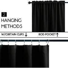 Pickluc 24 Inch Long Tier Curtains Small Window, Short Blackout Curtain With Rod Pocket - Half Window Curtains Kitchen, Cabinet, Basement,, 2 Panels, Black, 30 Inches Wide