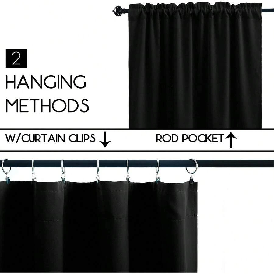 Pickluc 24 Inch Long Tier Curtains Small Window, Short Blackout Curtain With Rod Pocket - Half Window Curtains Kitchen, Cabinet, Basement,, 2 Panels, Black, 30 Inches Wide