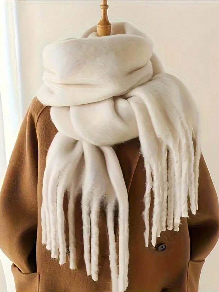 Women's Thick Fleece Long Scarf - Thick Windproof Winter Jacket-Style Collar Accessory, Soft And Warm Outerwear Collar Design, Suitable For Windy Weather, Machine Washable Solid Color Scarf (No Stretch) - Essential For Office, Travel And Cold Weather, Women's Winter Robe - Multicolor - View 1