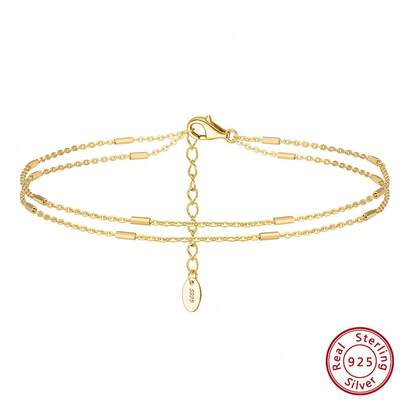 1pc KISS MADNY 925 Sterling Silver Fashion Foot Chain Double Cable Chain Anklet With Horizontal Bar For Women Jewelry SA35