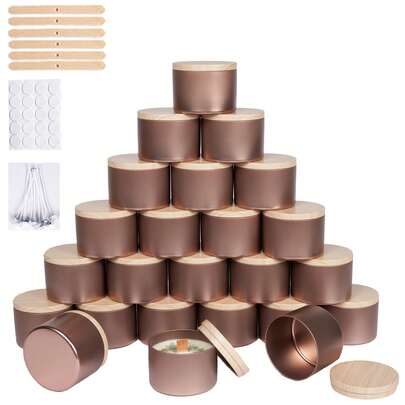 Rose Gold Multi-Pack Candle Jars For DIY - 49 Pcs 4 Oz Tin Woodgrain Lid Candle Jar Set, Stylish Portable DIY Candle Making & Storage Container, Complete Candle Making Kit With Soy Wax Materials, Perfect For Valentine's Day, Spring Festival & Easter Gifts, Lidded Candle Jars For Candle Wax