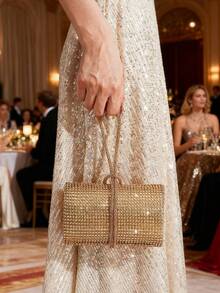 Sac à main en forme de boîte décoré de strass, pochette élégante pour les événements formels, les fêtes, les danses, convenant aux robes de soirée. Sac polyvalent de mode fait main pour femmes.