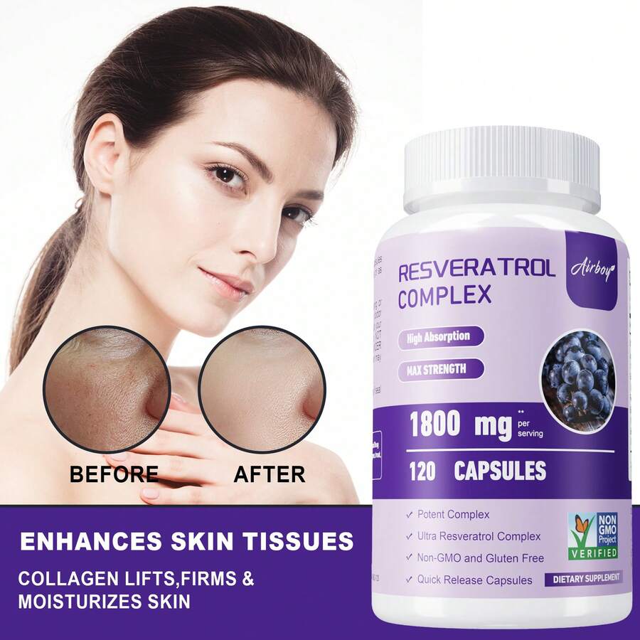 XEMENRY Complejo de resveratrol antioxidante, fórmula antienvejecimiento, 120 unidades, 70% polifenoles, mejora apariencia de piel radiante y saludable, suplemento nutricional, apoya bienestar celular, ideal para adultos, fácil de tomar - 120 cápsulas - Ver 1