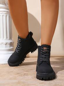 Women's Thick Sole Lace-Up Combat Boots - Round Toe Platform Shoes - Retro Streetwear Style - Suitable For Casual Outings, Commuting And Multiple Occasions - Essential For Autumn/Winter