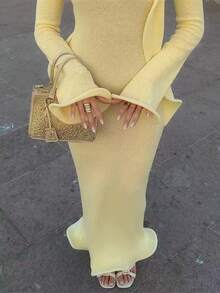 Vestido de punto sólido con trenzado de estilo minimalista francés elegante y casual de StyleQye, adecuado para vacaciones