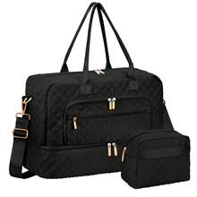2pcs Large Capacity Travel Duffel Bag, Wet And Dry Separation Fitness Bag, Weekend Overnight Shoulder Bag, Hospital Necessary Mommy Bag, Travel Bag, Holiday Bag, Weekend Bag, Overnight Bag, With A Pull Bar Bag, With Shoe Storage, Boarding Bag, Cosmetics Storage Bag For Suitcase Gym Bag Duffle Bag For Luggage Carry On Bag College Bag Luggage Bags Weekender Bag Hospital Bag Black Winter - 黑色 - 查看 1