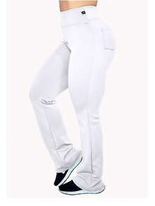 Neoprene Flare Pants With Cero Pocket, Transparency, High Waist - 白色 - 查看 4