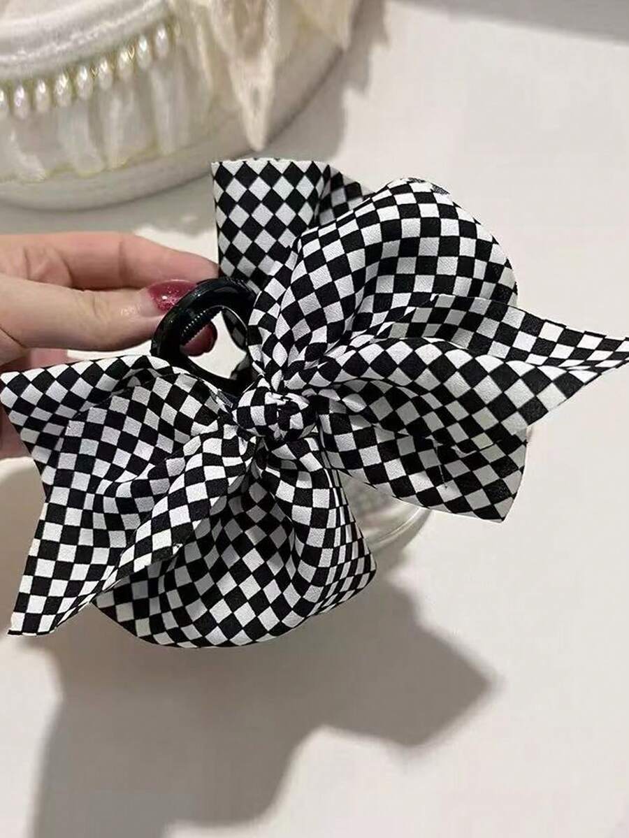 1 قطعة مشبك شعر فاخر مزدوج الوجه بتصميم مربعات، إكسسوار شعر فاخر مشبك شعر للشتاء