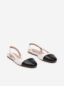 Women's Contrast Toe Slingback Flats - Casual Summer Sandals - White - View 5