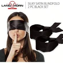 2 Pcs Silk Satin Blindfold Eye Sleep Soft Satin Eye Cover Silk Sleeping Valentine 155cm 62u201D 2 Pc Black - 黑色 - 查看 2