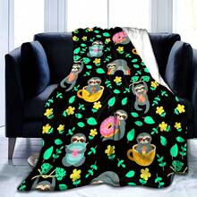 Cozy Sloth Print Flannel Throw Blanket - Soft, Warm & Lightweight For Couch, Bed, Office, And Travel - Versatile All-Season Gift, Contemporary Style, Animal Theme