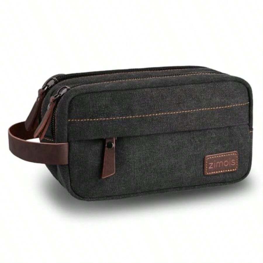 Men's Travel Toiletry Bag Portable Travel Organizer Travel Razor Bag Women's Toiletries Canvas Cosmetic Bag Cosmetic Accessory Organizer Individual Compartments With Handles Black