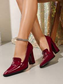 Plus Size Burgundy Chunky Heel Office/Casual Sexy Formal Party Comfortable Pumps For Women,Burgundy Heels - Burgundy - View 2