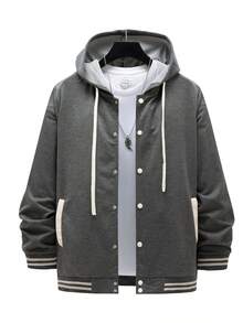 1 Bộ đồ nam thời trang đơn giản gồm áo khoác hoodie một hàng khuy + quần nhiều túi, bộ đồ đơn sắc tinh tế, vải chất lượng cao, quần áo mùa thu - Màu xám đen - Xem 2