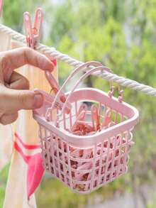 30pcs Clothes Clip With Storage Basket (Please Check The Size Before Purchasing), Waterproof, Strong Grip, Very Practical, Suitable For Drying Various Clothes, Decorating Photos, Celebrity Stickers, Etc. 30 Small Windproof Plastic Clothes Clips, Suitable For Multi-Functional Storage Baskets For Underwear And Socks - Multicolor - View 7