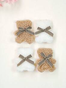 2/4 piezas Accesorios para el cabello de niñas lindos de otoño, set de pinzas con orejas de oso de peluche beige, pinzas para el cabello con lazo de lana de cordero y oso de peluche, adecuado para el cabello de niñas