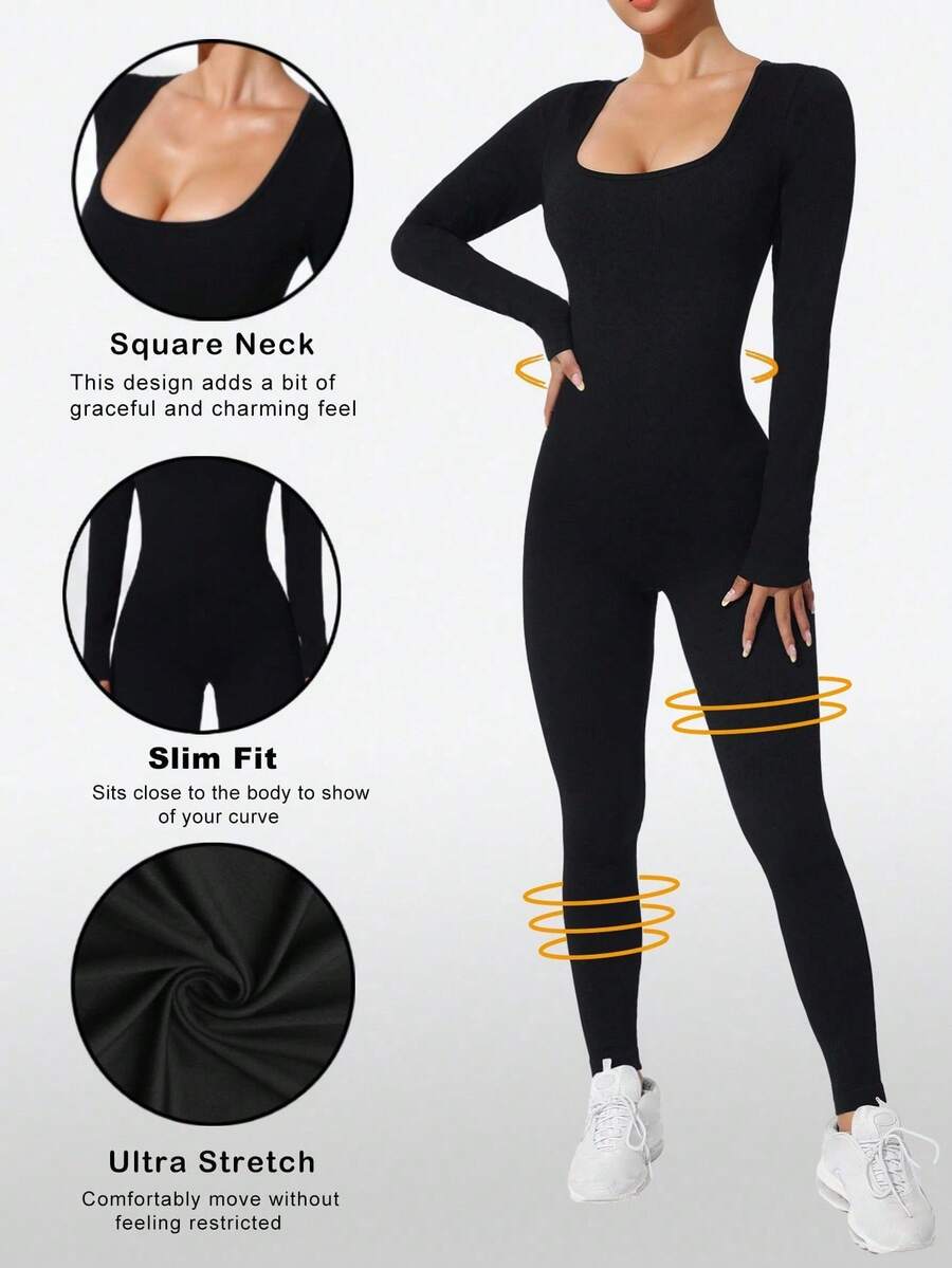 Mono para mujer, conjunto de pilates para mujer, atuendos de otoño para mujer, mono ajustado de un solo color, ropa de gimnasio de manga larga para mujer, atuendos de esquí