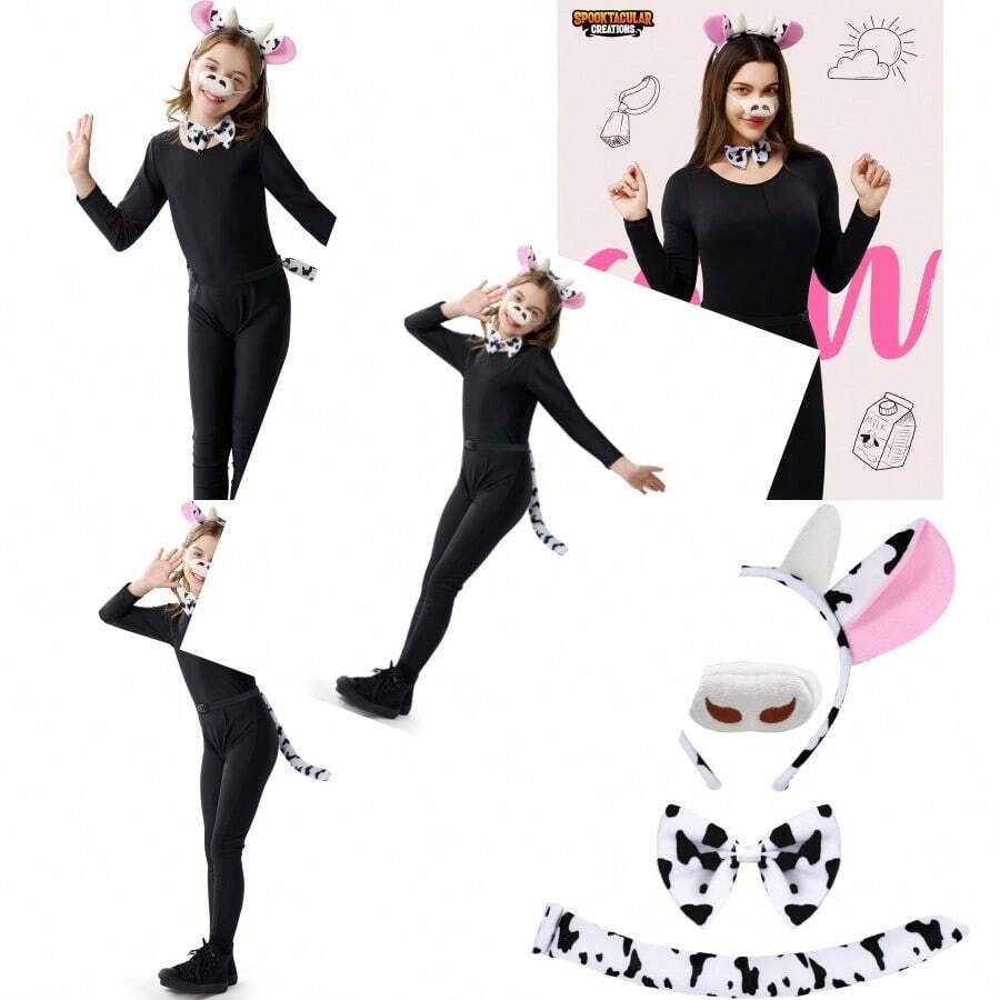 Spooktacular Creations Halloween Gray Mouse Donkey Cow Costume Set Animal Ears Headband Tail Costume Accessory For Adult