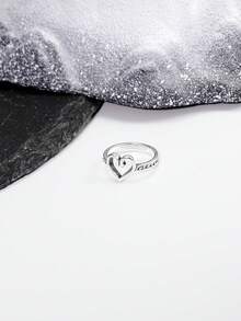 Sterling Silver Open Heart Ring, Dainty Vintage Engraved Love Ring, Unique Gift For Women - Màu Bạc Cổ - Xem 4