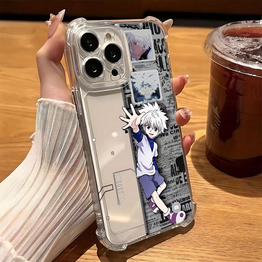 Fundas de teléfono de personajes de anime populares Killua compatibles con 16, 15, 14, 13, 12, 11 Pro, X, XR, XS, 8, Plus, con un respaldo transparente suave para protección caídas. - transparente - Ver 1