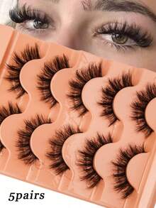 5 perechi/set Gene false 3D din nurcă, moi, pufoase și cu aspect natural, kit de machiaj pentru alungirea și scurtarea genelor, gene tip bandă, gene, gene false